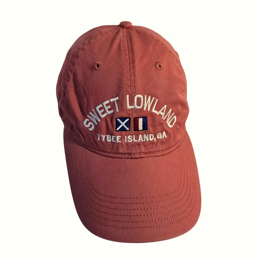 Sweet Lowland Tybee Island GA Nautical Baseball Cap Hat Red Embroidered Boat